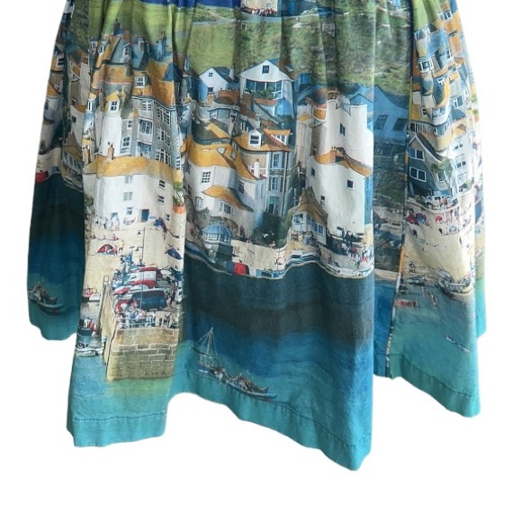 Boden Italy Beach Seaside Scene Printed Pleated Flared Circle Slip Skirt - 12 - Picture 7 of 15